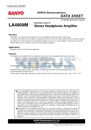 LA4809M datasheet - Stereo Headphone Amplifier