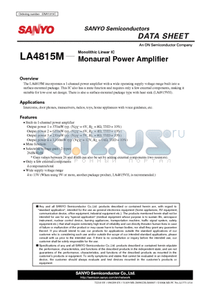 LA4815M datasheet - Monaural Power Amplifier