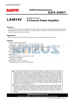 LA4814V datasheet - Monolithic Linear IC 2-Channel Power Amplifier