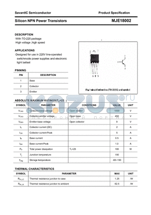 MJE18002 datasheet - Silicon NPN Power Transistors