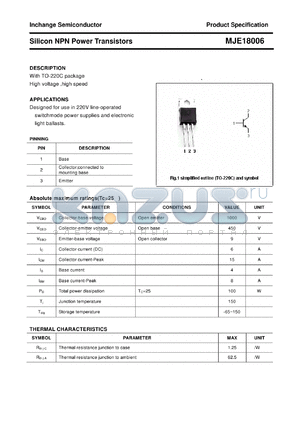 MJE18006 datasheet - Silicon NPN Power Transistors
