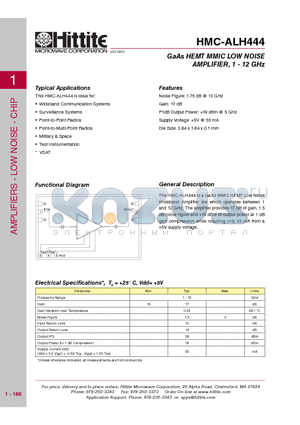 HMC-ALH444_10 datasheet - GaAs HEMT MMIC LOW NOISE AMPLIFIER, 1 - 12 GHz