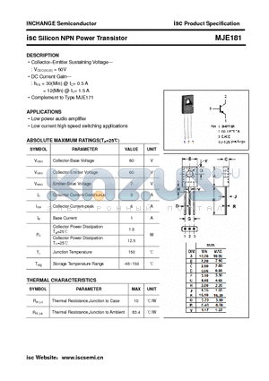 MJE181 datasheet - isc Silicon NPN Power Transistor