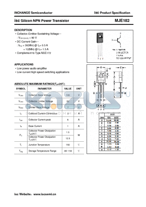 MJE182 datasheet - isc Silicon NPN Power Transistor