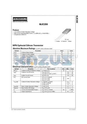 MJE200 datasheet - NPN Epitaxial Silicon Transistor