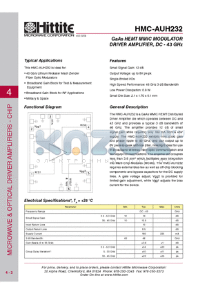 HMC-AUH232_09 datasheet - GaAs HEMT MMIC MODULATOR DRIVER AMPLIFIER, DC - 43 GHz