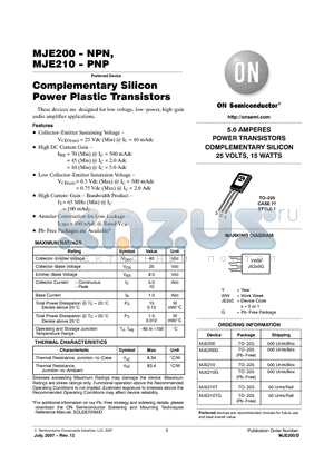 MJE210TG datasheet - Complementary Silicon Power Plastic Transistors