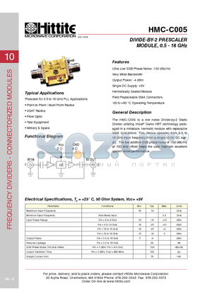 HMC-C005 datasheet - DIVIDE-BY-2 PRESCALER MODULE, 0.5 - 18 GHz