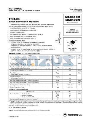 MAC4DCN datasheet - TRIACS 4.0 AMPERES RMS 600 thru 800 VOLTS