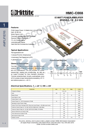 HMC-C008_10 datasheet - 15 WATT POWER AMPLIFIER MODULE, 1.8 - 2.2 GHz