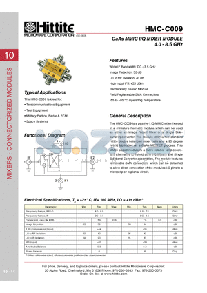 HMC-C009 datasheet - GaAs MMIC I/Q MIXER MODULE 4.0 - 8.5 GHz