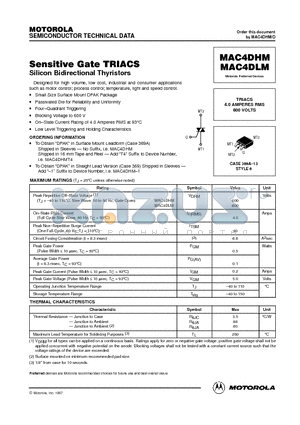 MAC4DHM datasheet - TRIACS 4.0 AMPERES RMS 600 VOLTS