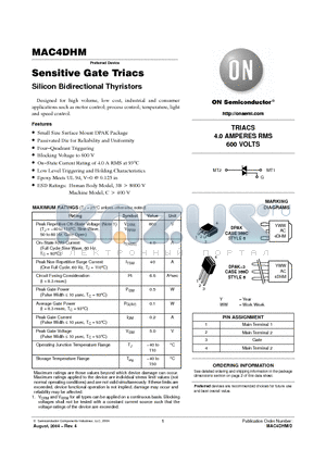 MAC4DHM datasheet - Sensitive Gate Triacs Silicon Bidirectional Thyristors