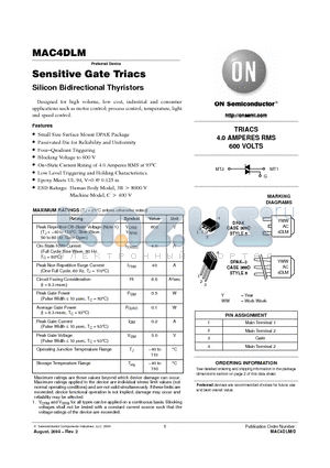 MAC4DLM-001 datasheet - Sensitive Gate Triacs Silicon Bidirectional Thyristors