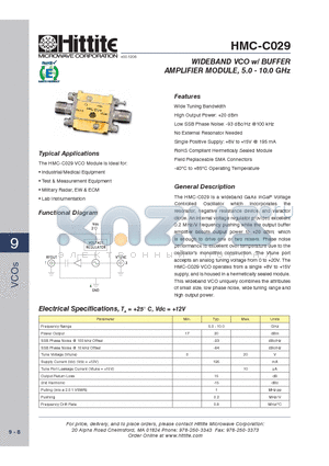 HMC-C029 datasheet - WIDEBAND VCO w/ BUFFER AMPLIFIER MODULE, 5.0 - 10.0 GHz