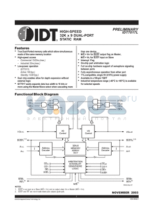 IDT7017L datasheet - HIGH-SPEED 32K x 9 DUAL-PORT STATIC RAM