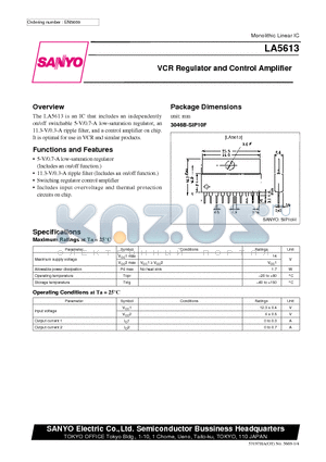 LA5613 datasheet - VCR Regulator and Control Amplifier