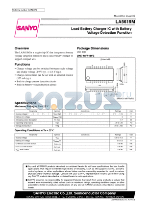 LA5619M datasheet - Lead Battery Charger IC with Battery Voltage Detection Function