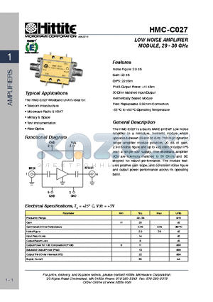 HMC-C027 datasheet - LOW NOISE AMPLIFIER MODULE, 29 - 36 GHz