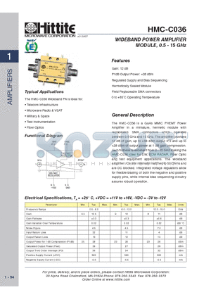 HMC-C036 datasheet - WIDEBAND POWER AMPLIFIER MODULE, 0.5 - 15 GHz