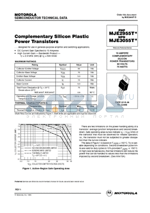 MJE2955T datasheet - 10 AMPERE COMPLEMENTARY SILICON POWER TRANSISTORS 60 VOLTS 75 WATTS