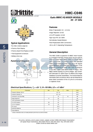 HMC-C046 datasheet - GaAs MMIC I/Q MIXER MODULE 20 - 31 GHz