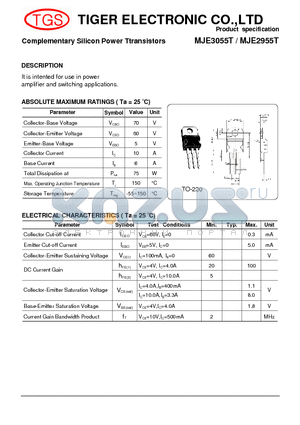 MJE2955T datasheet - Complementary Silicon Power Ttransistors