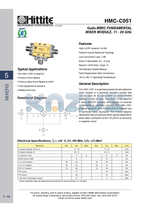 HMC-C051 datasheet - GaAs MMIC FUNDAMENTAL MIXER MODULE, 11 - 20 GHz