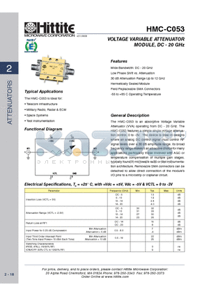 HMC-C053 datasheet - VOLTAGE VARIABLE ATTENUATOR MODULE, DC - 20 GHz