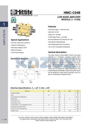 HMC-C048 datasheet - LOW NOISE AMPLIFIER MODULE, 5 - 9 GHz