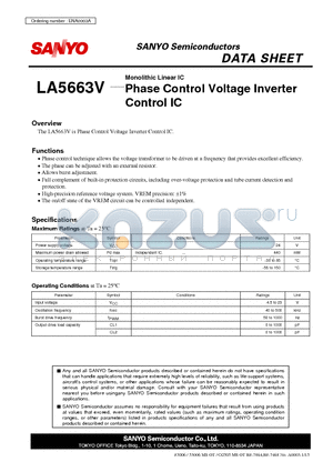 LA5663V datasheet - Monolithic Linear IC Phase Control Voltage Inverter Control IC