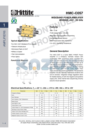 HMC-C057_10 datasheet - WIDEBAND POWER AMPLIFIER MODULE, 0.01 - 20 GHz