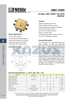 HMC-C065 datasheet - 50 Gbps, AND / NAND / OR / NOR MODULE