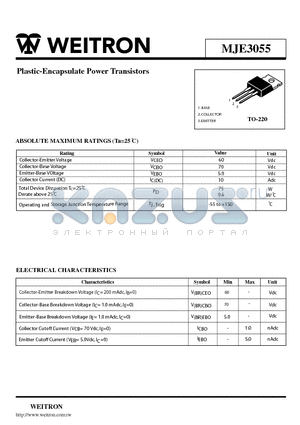 MJE3055 datasheet - Plastic-Encapsulate Power Transistors