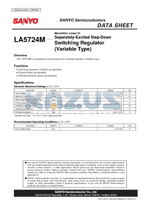 LA5724M datasheet - Monolithic Linear IC Separately-Excited Step-Down Switching Regulator (Variable Type)