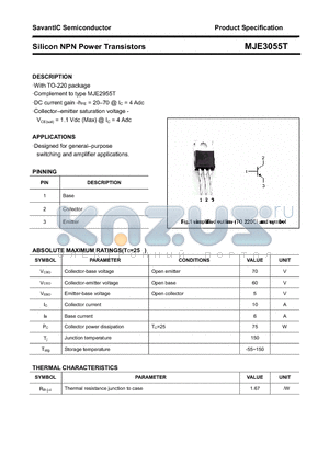 MJE3055T datasheet - Silicon NPN Power Transistors