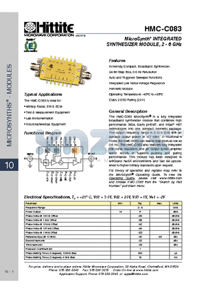 HMC-C083 datasheet - MicroSynth INTEGRATED SYNTHESIZER MODULE, 2 - 6 GHz