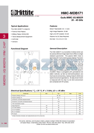 HMC-MDB171 datasheet - GaAs MMIC I/Q MIXER 35 - 45 GHz