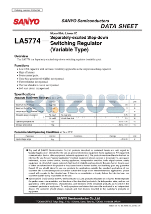 LA5774 datasheet - Monolithic Linear IC Separately-excited Step-down Switching Regulator (Variable Type)