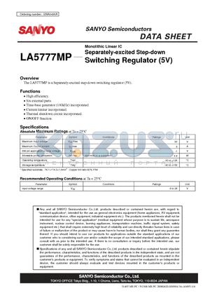 LA5777MP datasheet - Monolithic Linear IC Separately-excited Step-down Switching Regulator (5V)