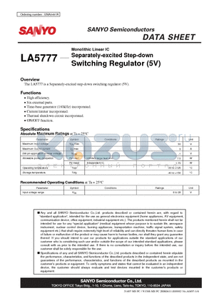 LA5777 datasheet - Monolithic Linear IC Separately-excited Step-down Switching Regulator (5V)
