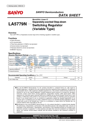 LA5779N datasheet - Monolithic Linear IC Separately-excited Step-down Switching Regulator (Variable Type)