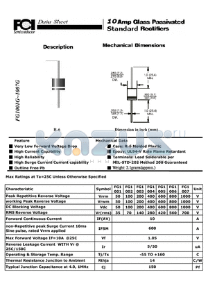 FG1001 datasheet - 10 Amp Glass Passivated Standard Rectifiers