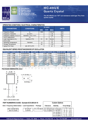 ECS-200-20-1XCKU datasheet - Quartz Crystal