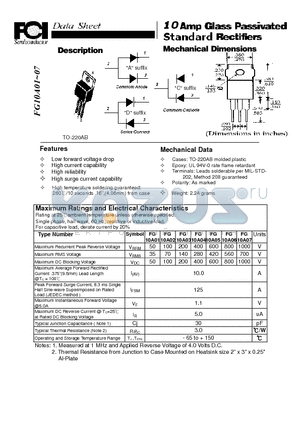FG10A01 datasheet - 10 Amp Glass Passivated Standard Rectifiers