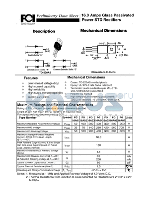 FG16A03 datasheet - 16.0 Amps Glass Passivated Power STD Rectifiers
