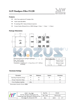 FG228 datasheet - SAW Bandpass Filter