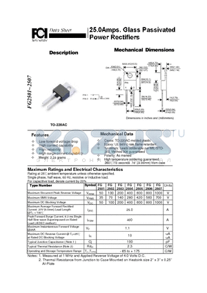 FG2501 datasheet - 25.0 Amps. Glass Passivated Power Rectifiers