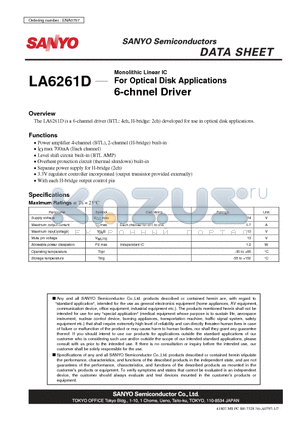 LA6261D datasheet - Monolithic Linear IC For Optical Disk Applications 6-chnnel Driver