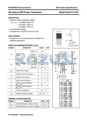 MJE5171 datasheet - isc Silicon PNP Power Transistors